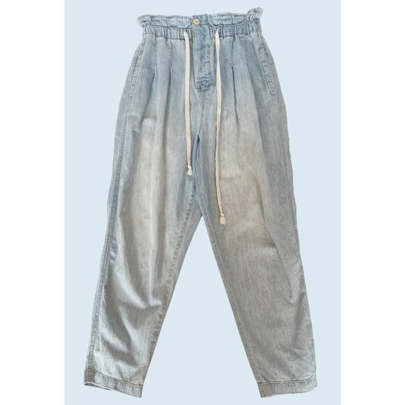 FREE PEOPLE Margate Pleated Paper Bag Trouser Pant Jean Size XS - Picture 2 of 7